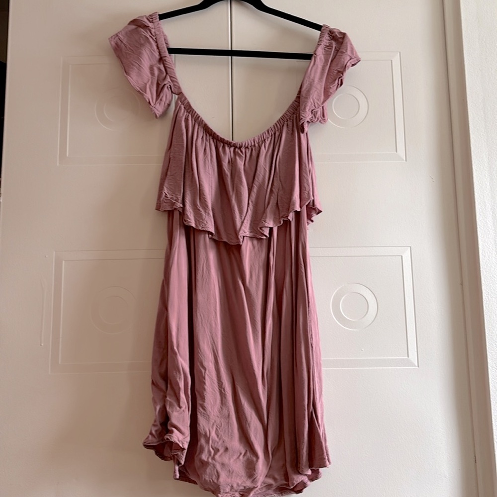 Mauve off the shoulder mini dress